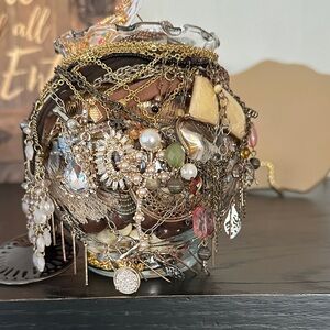 Mystery Jewelry Jar With Brown And Gold Colored Pieces